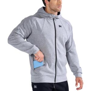 imageBROKIG Mens Stealth Zip Up HoodieFullZip Track Running Jacket Hooded SportswearSoft Casual Gym Hoodie SweatshirtsLight Grey
