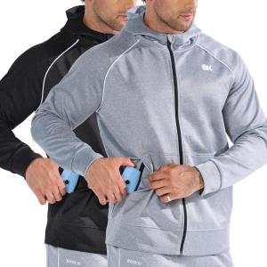 imageBROKIG Mens Stripe Running Jacket with Zipper Pocket Windbreaker Zip Up Workout Hoodie Men Athletic Gym SweatshirtsBlackLight Grey