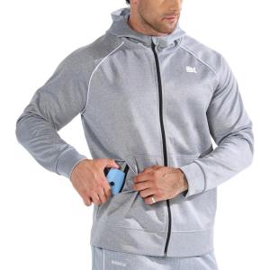imageBROKIG Mens Stripe Running Jacket with Zipper Pocket Windbreaker Zip Up Workout Hoodie Men Athletic Gym SweatshirtsLight Grey