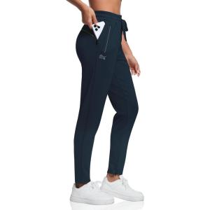 imageBROKIG Womens Cloudloft Joggers Zipper PocketCasual Soft Sweatpants Athletic Tapered Pants for Women Lounge WorkoutNavy