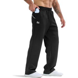imageBROKIG Mens Buttlift Workout Sweatpants Baggy Straight Leg Lounge Pants Open Bottom Track Sweat Pants with Zip PocketsBlack