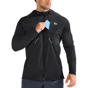 imageBROKIG Mens StealthZip Lightweight Running Jackets Full Zip Workout Hoodie Track Windbreaker Athletic Gym SweatshirtsBlack