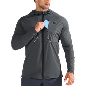 imageBROKIG Mens StealthZip Lightweight Running Jackets Full Zip Workout Hoodie Track Windbreaker Athletic Gym SweatshirtsDark Grey