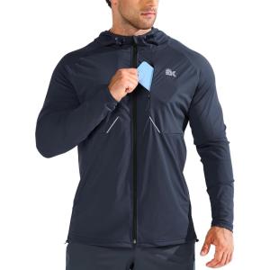 imageBROKIG Mens StealthZip Lightweight Running Jackets Full Zip Workout Hoodie Track Windbreaker Athletic Gym SweatshirtsNavy Blue