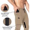 imageBROKIG Men Fitted Gym SweatpantsCasual Slim Workout Jogger Pants with Zipper Pocket Bodybuilding Athletic Tapered PantsBeige