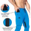 imageBROKIG Men Fitted Gym SweatpantsCasual Slim Workout Jogger Pants with Zipper Pocket Bodybuilding Athletic Tapered PantsElectric Blue