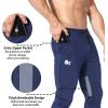 imageBROKIG Men Fitted Gym SweatpantsCasual Slim Workout Jogger Pants with Zipper Pocket Bodybuilding Athletic Tapered PantsNavy
