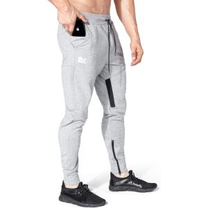 imageBROKIG Men Fitted Gym SweatpantsCasual Slim Workout Jogger Pants with Zipper Pocket Bodybuilding Athletic Tapered PantsGray