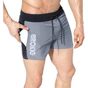 imageBROKIG Mens 5quot Lightweight Gym Bodybuilding Shorts Summer Workout Fitness Short Rear Zip PocketLargeGray