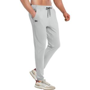 imageBROKIG Mens Gym Jogger Pants Lightweight Tapered Slim Workout Sweatpants Men with Zipper PocketLight Grey