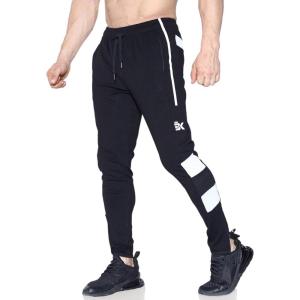 imageBROKIG Mens Strike White Workout Gym Athletic Jogger Pants Lightweight Running Sweatpants for Men with PocketsBlack