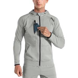 imageBROKIG Mens WindBreak Lightweight Running Jackets with Zip Pocket Workout Track Hoodie Athletic Gym Sweatshirts MenLight Grey