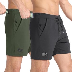 imageBROKIG Mens Ziplock Running Shorts 2 PackElastic Lightweight Workout Shorts for MenStretch Slim Gym Short PocketsBlackgreen