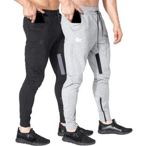 imageBROKIG Men Fitted Gym SweatpantsCasual Slim Workout Jogger Pants with Zipper Pocket Bodybuilding Athletic Tapered Pants2 Packblacklight Grey
