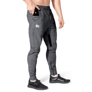 imageBROKIG Men Fitted Gym SweatpantsCasual Slim Workout Jogger Pants with Zipper Pocket Bodybuilding Athletic Tapered PantsDark Gray