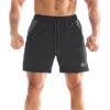 image:imageBROKIG Mens LightArmor Gym Shorts with PocketFitted Quick Dry 5 Inch Inseam Athletic Shorts for Workout ExerciseBlackDark Grey