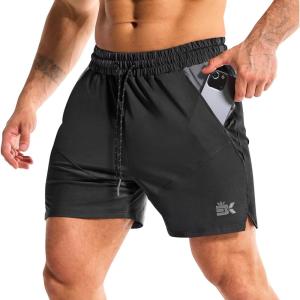 image:imageBROKIG Mens LightArmor Gym Shorts with PocketFitted Quick Dry 5 Inch Inseam Athletic Shorts for Workout ExerciseBlack