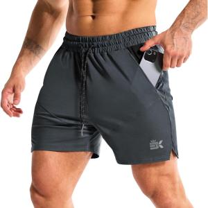 image:imageBROKIG Mens LightArmor Gym Shorts with PocketFitted Quick Dry 5 Inch Inseam Athletic Shorts for Workout ExerciseDark Grey