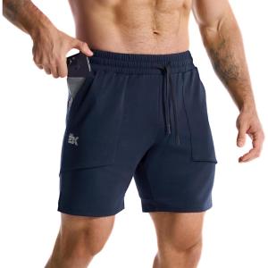 image:imageBROKIG Zero Armor Mens Gym Shorts 7 Inseam Slim Fit AntiChafing Cotton Workout Shorts with Zipper PocketNavy