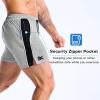 image:imageBROKIG Mens DriArmor Workout Athletic Shorts 5 inch Lightweight Stretch Gym Short with Mesh Zip PocketsLight Grey
