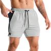 image:imageBROKIG Mens DriArmor Workout Athletic Shorts 5 inch Lightweight Stretch Gym Short with Mesh Zip PocketsLight Grey