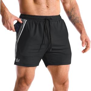 image:imageBROKIG Mens DriArmor Workout Athletic Shorts 5 inch Lightweight Stretch Gym Short with Mesh Zip PocketsBlack