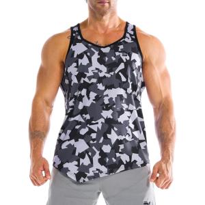 image:imageBROKIG Mens Irregular Gym Tank Tops 3 Pack Lightweight Quick Dry Running Sleeveless Shirts Bodybuilding TeeCamouflage Grey