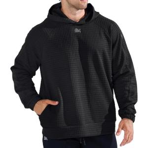 image:imageBROKIG Mens Armzip Casual Hoodie PulloverWaffle Knit Long Sleeve Warm Jacquard Loose Lounge Hooded SweatshirtsBlack
