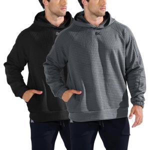 image:imageBROKIG Mens Armzip Casual Hoodie PulloverWaffle Knit Long Sleeve Warm Jacquard Loose Lounge Hooded SweatshirtsBlackgray