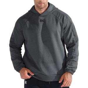 image:imageBROKIG Mens Armzip Casual Hoodie PulloverWaffle Knit Long Sleeve Warm Jacquard Loose Lounge Hooded SweatshirtsDrizzle Gray