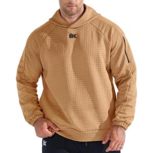 image:imageBROKIG Mens Armzip Casual Hoodie PulloverWaffle Knit Long Sleeve Warm Jacquard Loose Lounge Hooded SweatshirtsYellow