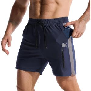image:imageBROKIG Mens LightArmor Workout Shorts with Zip Pockets Quick Dry Breathable Tennis Running Short for Gym AthleticNavy Blue