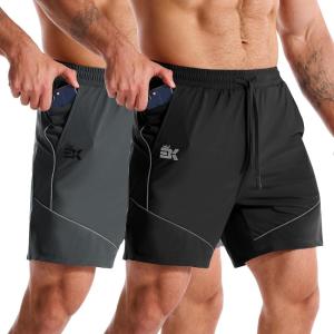 image:imageBROKIG Mens AdiArmor Running Shorts with Zip Pockets Quick Dry 7 Gym Workout Shorts Lightweight for Hiking CasualBlackDark Grey