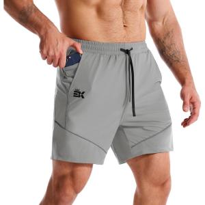 image:imageBROKIG Mens AdiArmor Running Shorts with Zip Pockets Quick Dry 7 Gym Workout Shorts Lightweight for Hiking CasualLight Grey