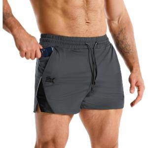 image:imageBROKIG Mens LightArmor Training Gym Shorts with Zip Pocket3 Quick Dry Cooling Summer Running Shorts for Beach WorkoutDark Grey