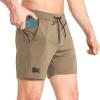 image:imageBROKIG Mens Lightweight Gym Shorts with Zip PocketStretch Fitted Quick Dry Athletic Shorts Men for Workout ExerciseKhaki