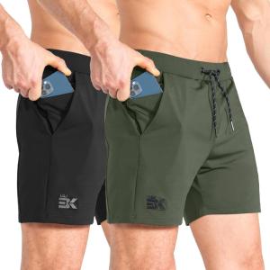 image:imageBROKIG Mens Lightweight Gym Shorts with Zip PocketStretch Fitted Quick Dry Athletic Shorts Men for Workout ExerciseBlackArmy Green