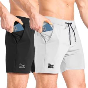 image:imageBROKIG Mens Lightweight Gym Shorts with Zip PocketStretch Fitted Quick Dry Athletic Shorts Men for Workout ExerciseBlackLight Grey