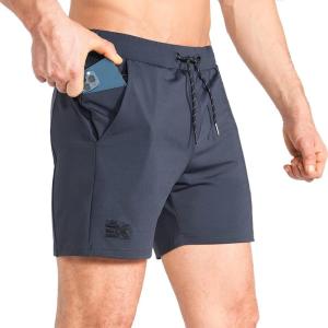 image:imageBROKIG Mens Lightweight Gym Shorts with Zip PocketStretch Fitted Quick Dry Athletic Shorts Men for Workout ExerciseDark Grey