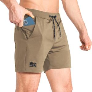 image:imageBROKIG Mens Lightweight Gym Shorts with Zip PocketStretch Fitted Quick Dry Athletic Shorts Men for Workout ExerciseKhaki
