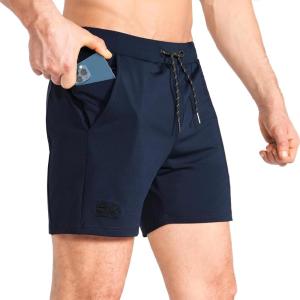 image:imageBROKIG Mens Lightweight Gym Shorts with Zip PocketStretch Fitted Quick Dry Athletic Shorts Men for Workout ExerciseNavy Blue