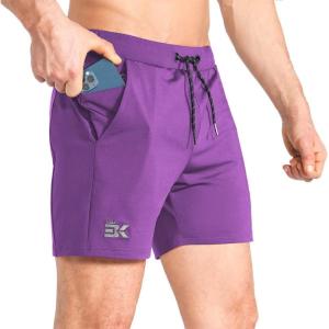 image:imageBROKIG Mens Lightweight Gym Shorts with Zip PocketStretch Fitted Quick Dry Athletic Shorts Men for Workout ExercisePurple