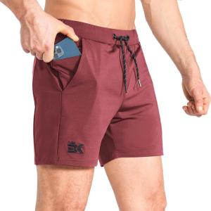 image:imageBROKIG Mens Lightweight Gym Shorts with Zip PocketStretch Fitted Quick Dry Athletic Shorts Men for Workout ExerciseRed