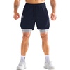 image:imageBROKIG Mens DualLayer Gym Shorts Lightweight Quick Dry Running Bodybuilding 7 Fitted Workout Short LinedZip PocketDark Blue