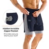 image:imageBROKIG Mens DualLayer Gym Shorts Lightweight Quick Dry Running Bodybuilding 7 Fitted Workout Short LinedZip PocketDark Blue