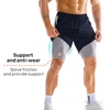 image:imageBROKIG Mens DualLayer Gym Shorts Lightweight Quick Dry Running Bodybuilding 7 Fitted Workout Short LinedZip PocketDark Blue