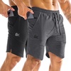 image:imageBROKIG Mens ZipSlim Workout Athletic Gym Running Shorts  Irregular HemCloser Back Zip PocketTrainingSportsBodybuildingMoisture WickingComfortable Cotton Polyester BlendBlackDark Grey