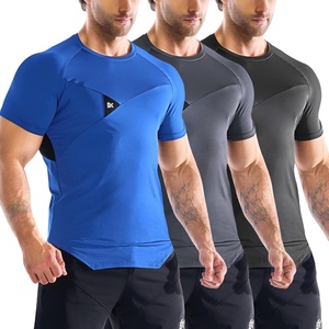 image:imageBROKIG 3Pack Mens Lightweight Muscle Gym Shirts Workout Athletic T Shirt  Irregular HemSide SplitsUnderarm MeshMuscle Shaping Seams Line4 Way StretchBreathableQuick DryShort SleeveComfortableBlackDark GreyBlue