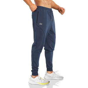 image:imageBROKIG Mens Workout Running Sweatpants Gym Jogger Pants Tapered Sweat Pants  Carrot Fit Ankle Cuffs Design Deep Zip PocketAthletic Sweat PantsCotton Polyester BlendElastic Waistband with DrawstringNavy Blue