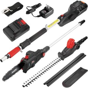 imageMZK 2in1 40V 8 Polesaw  40V 4ah Pole Hedge Trimmer Comb 4Ah Battery and Charger IncludedBrushless Motor Total Reach of Max 14FT Electric Pole Saw for Tree Trimming and Hedge Cutting